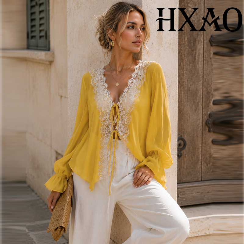 HXAO Ties Lace Up Women's Blou - огляд і ціна Sewing V